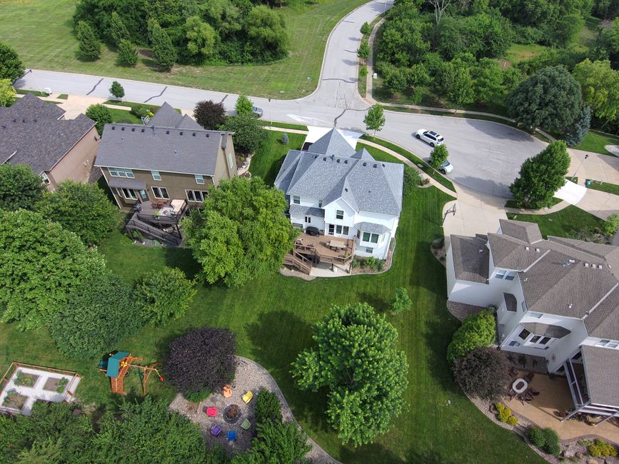 An aerial view of a suburban residential neighborhood in Wisconsin